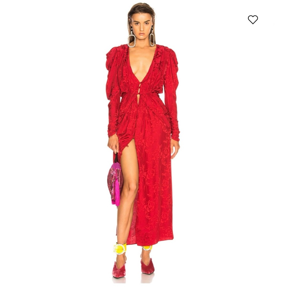 Attico Size 42 (size 6) Red Jacquard Ruffle Maxi Dress